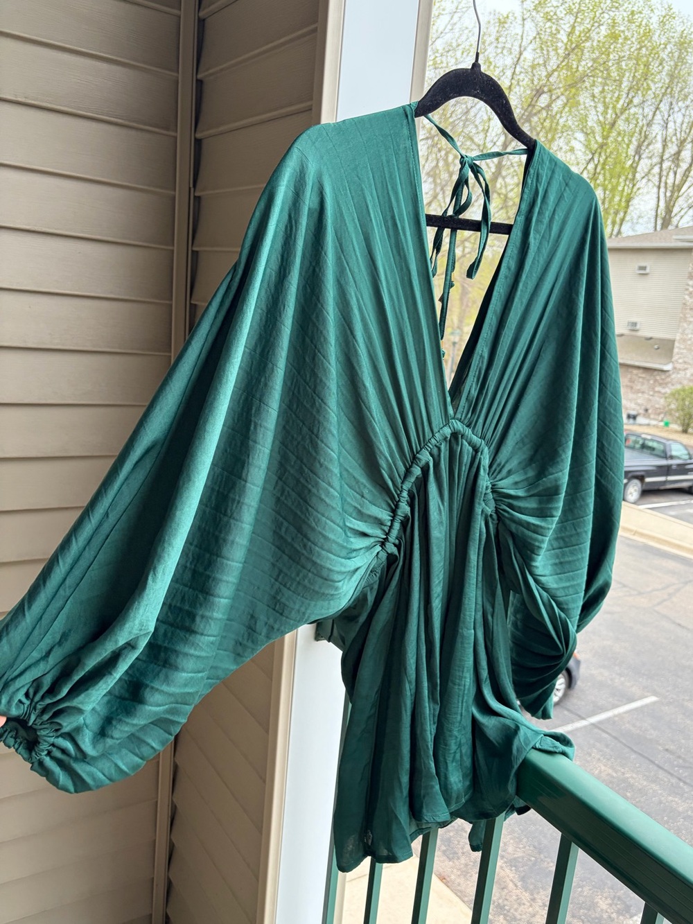 🆕🌲Free People Emerald Boho Mini Dress Tie Front Flowy Tunic Festival Resort XS - Picture 6 of 16